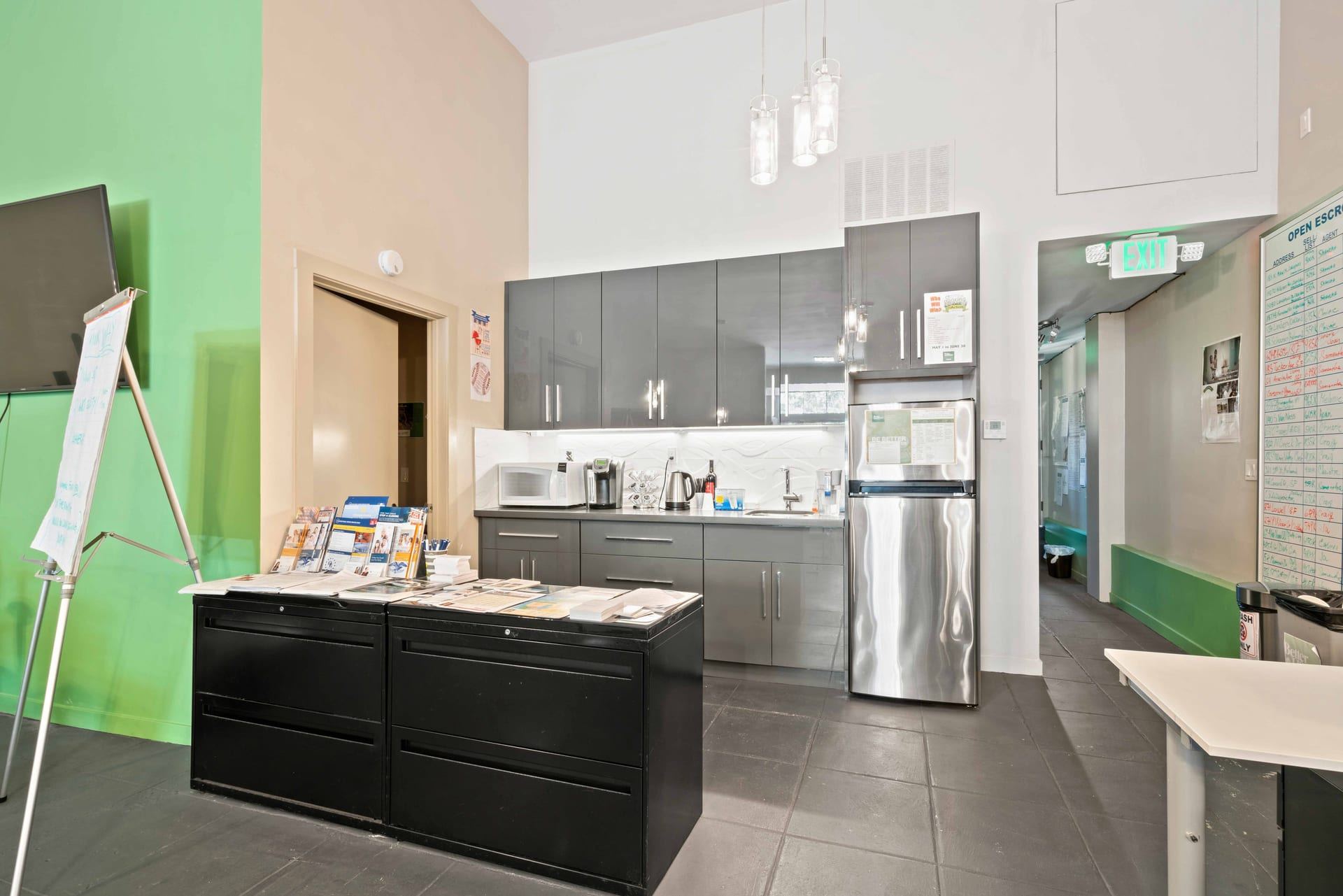 Commercial office kitchenette with built in storage