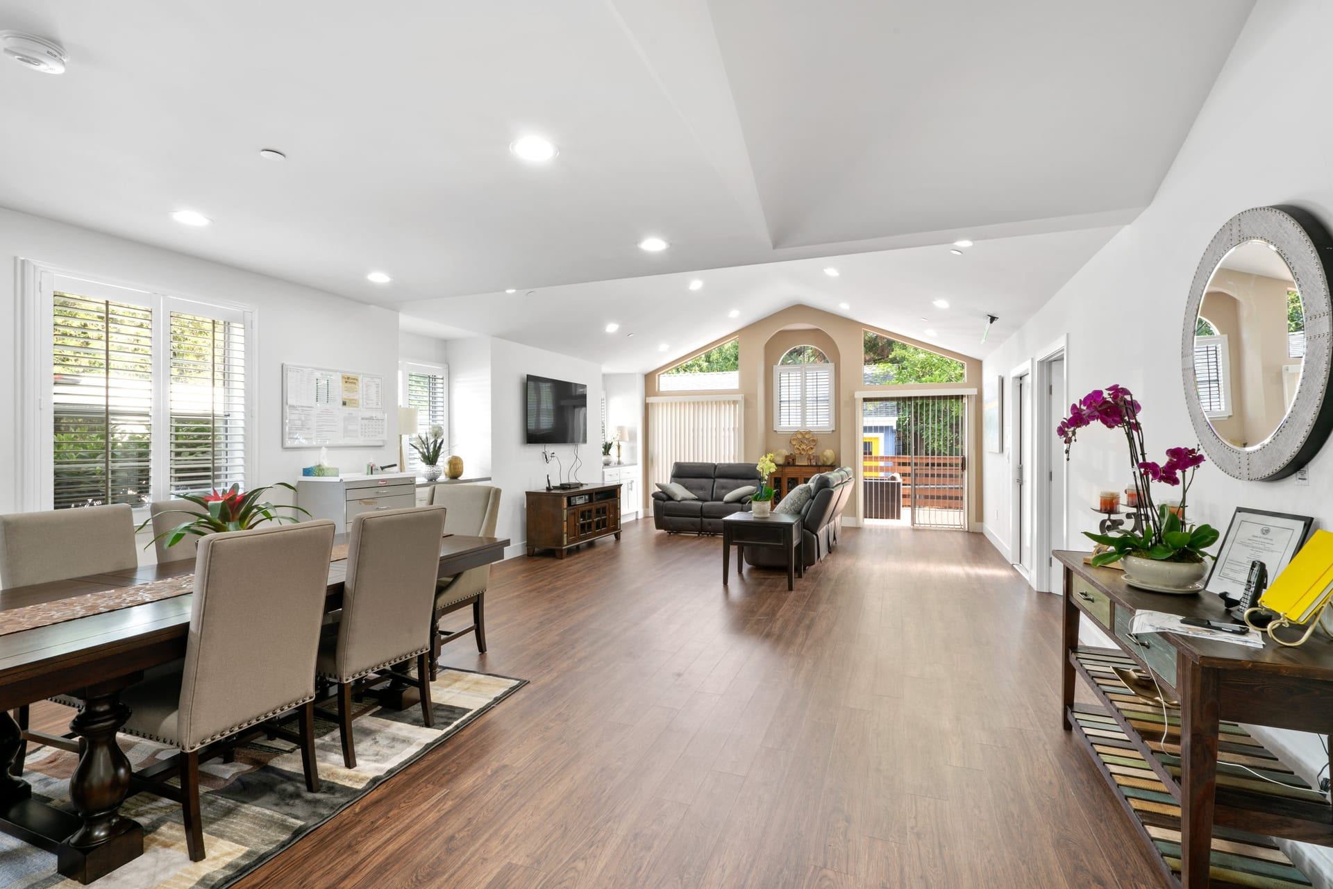 Light filled open living and dining room with garden access novato