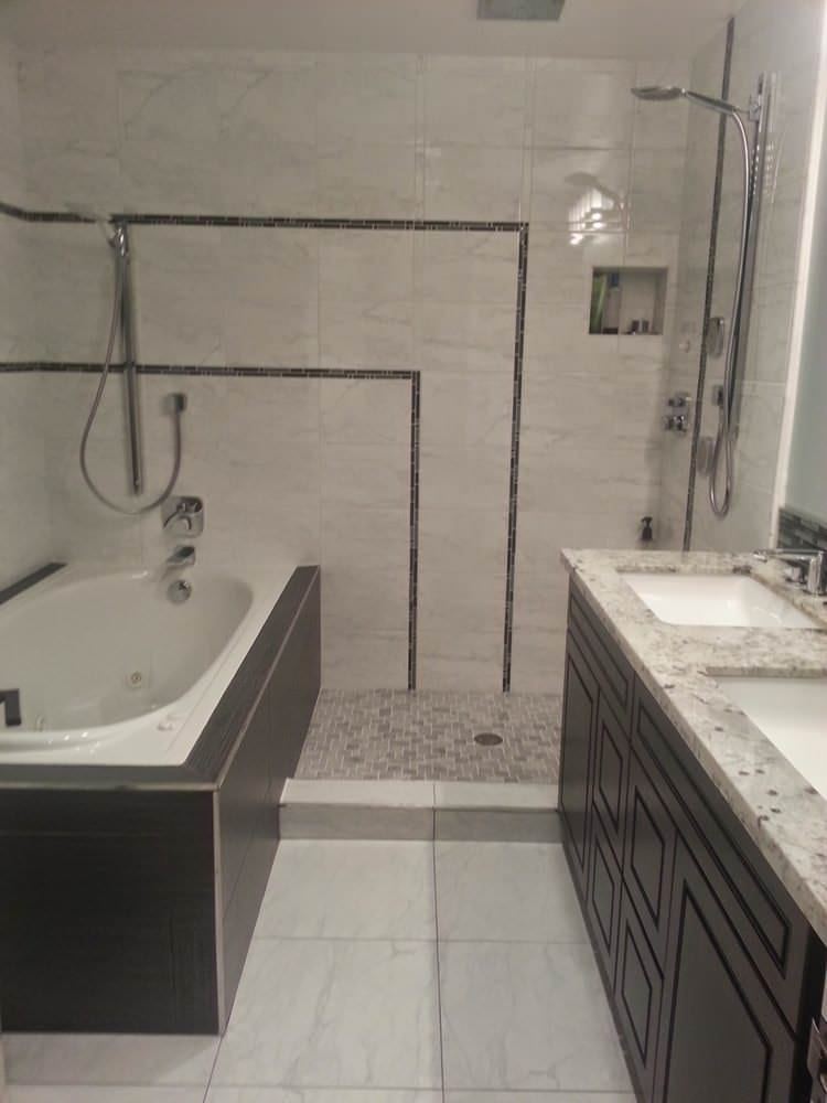 Spa bathroom with jetted tub walk in shower and double vanity san bruno