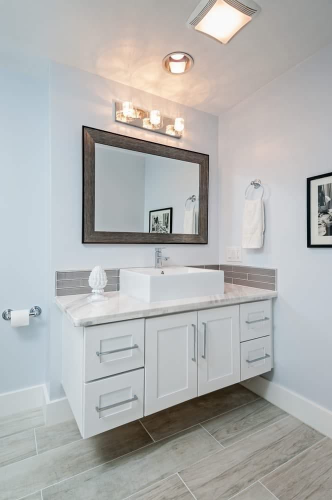 Floating white bathroom vanity with vessel sink pacifica