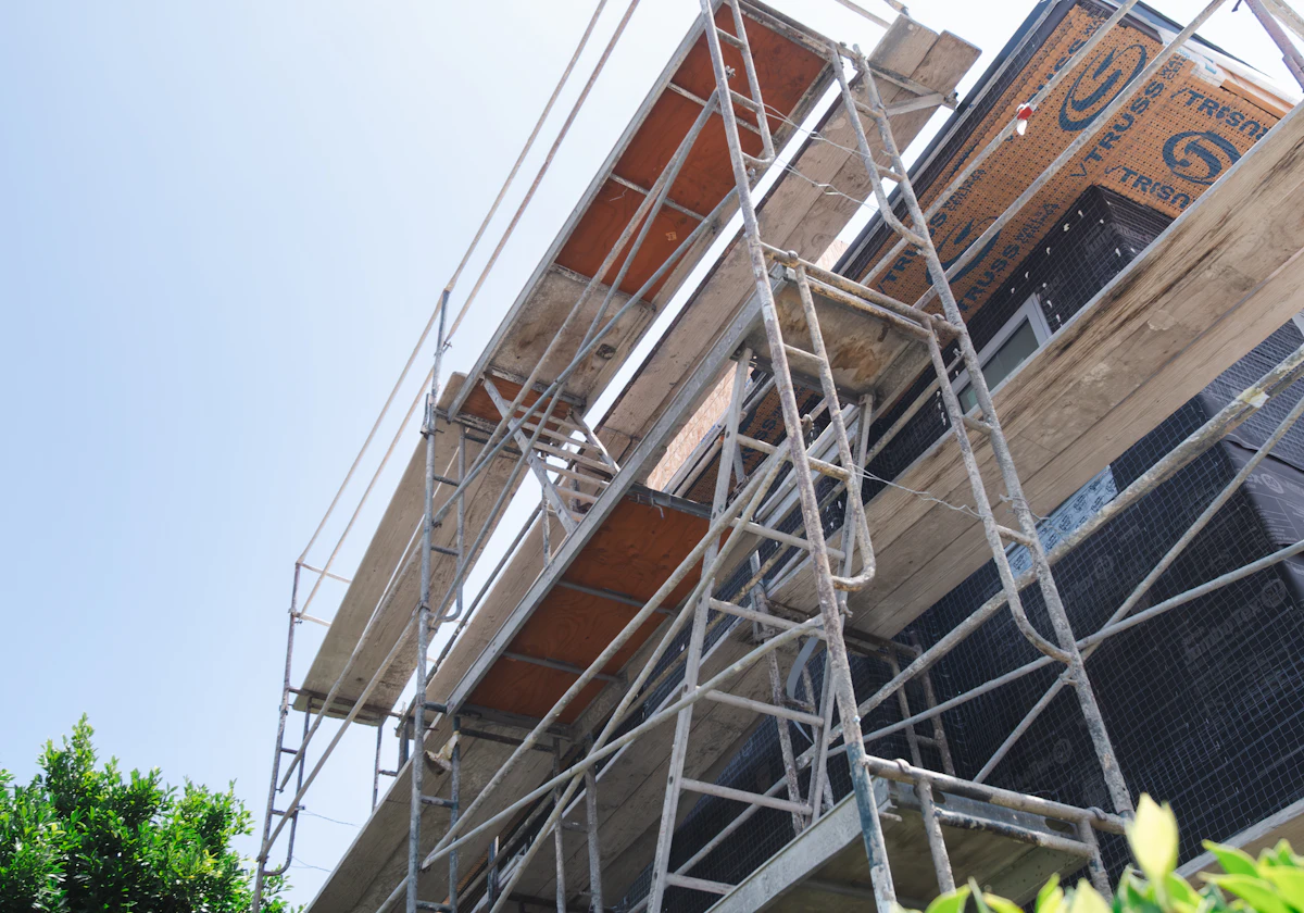 Frame scaffolding installed around a building