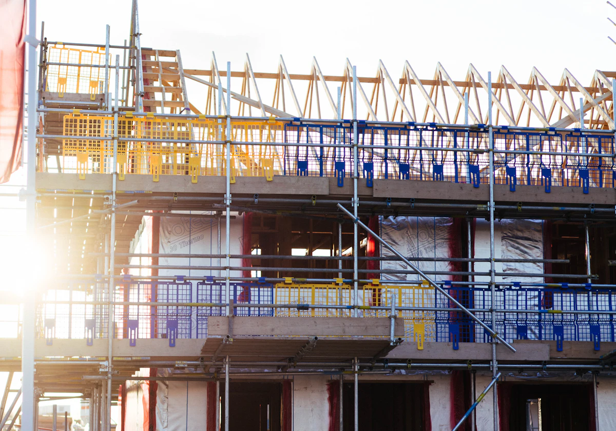 Scaffolding at a residential construction project